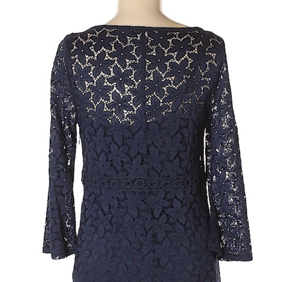 Boatneck Navy Lace Dress | Laundry by Shelli Segal - Picture 3 of 7